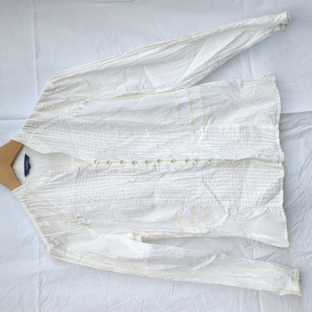 Reitmans Blouse Cotton Long Sleeve Pintuck Buttons Cream Medium